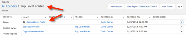 Report Tab Second Level Folder Navigation